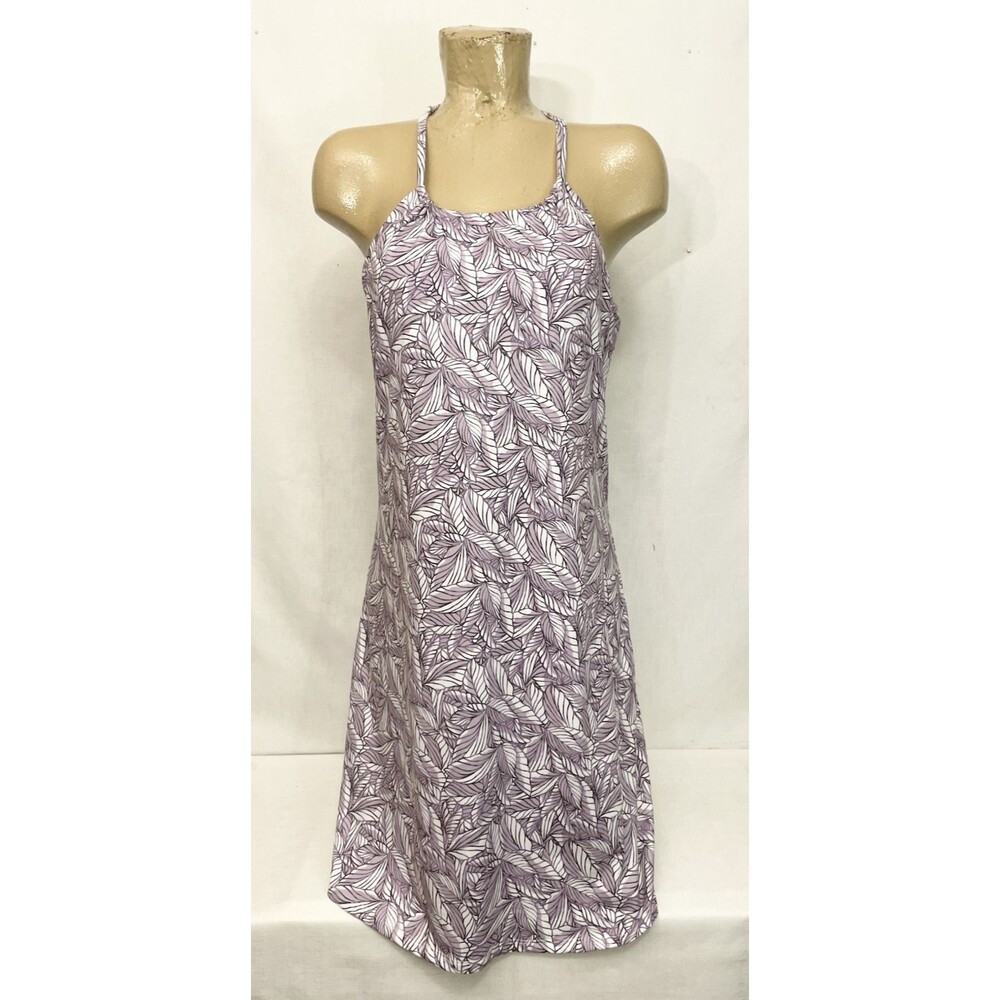 Eddie Bauer Dress M Medium 32" Sleeveless Fitted Purple White Floral Tennis